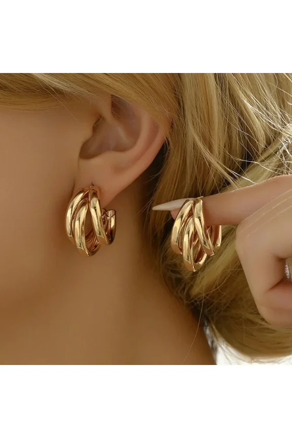 14K Yellow Gold Smooth Chunky Hoop Earrings for Women Fashion Round Circle Hoops Statement Earrings Trendy Jewelry