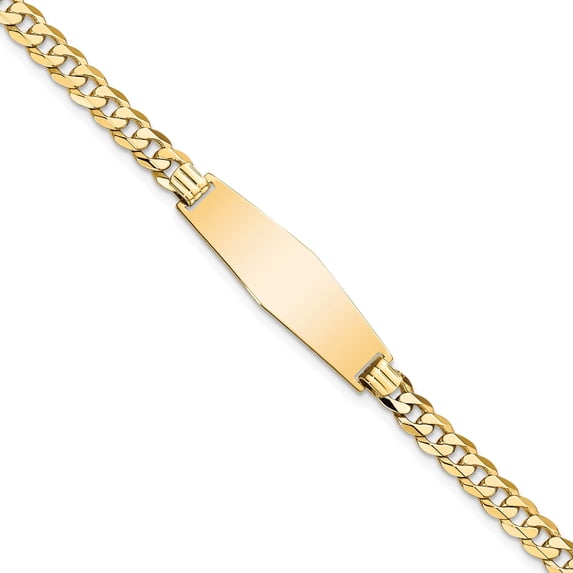14K Yellow Gold Soft Diamond Shape Flat Curb Link Id Bracelet (8 X 9.3) Made In United States lid74c-8