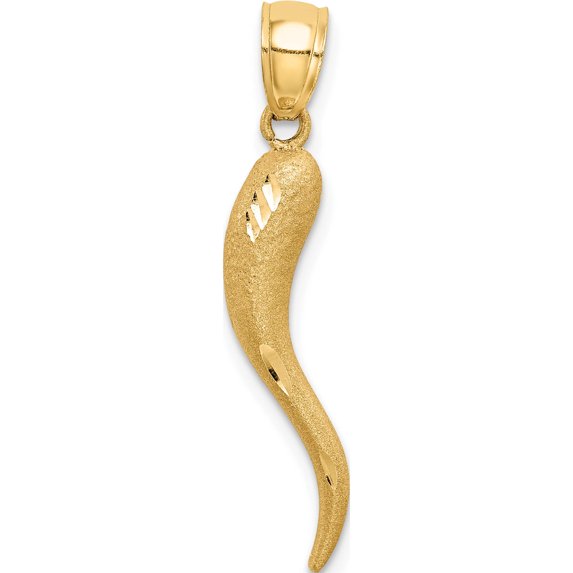 14K Yellow Gold Solid Diamond-Cut Italian Horn Charm (30 X 5) Made In United States m2711