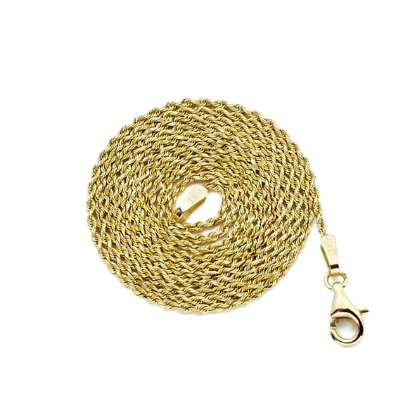 14K Yellow Gold Solid Diamond Cut Rope Chain Necklace (1.5mm, 22")
