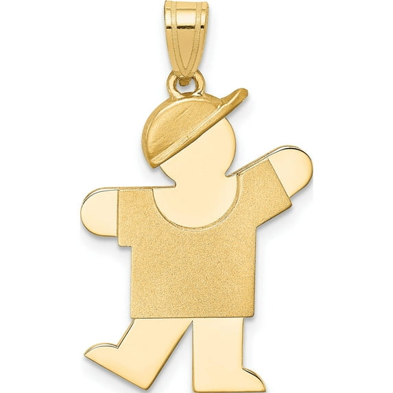14K Yellow Gold Solid Engravable Boy With Hat On Left Charm (30 X 18) Made In United States xk386
