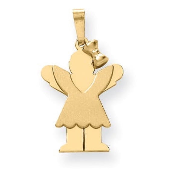 14K Yellow Gold Solid Engravable Girl With Bow On Right Charm (30 X 15) Made In United States xk376