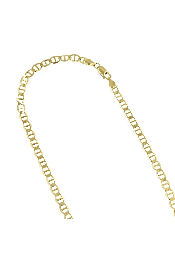 14K Yellow Gold Solid Flat Mariner Chain 3mm Wide Link Bracelet with Lobster Claw Clasp 7 inches long