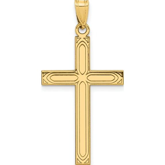 14K Yellow Gold Solid Laser Etched Cross Pendant (36 X 19) Made In United States xr108