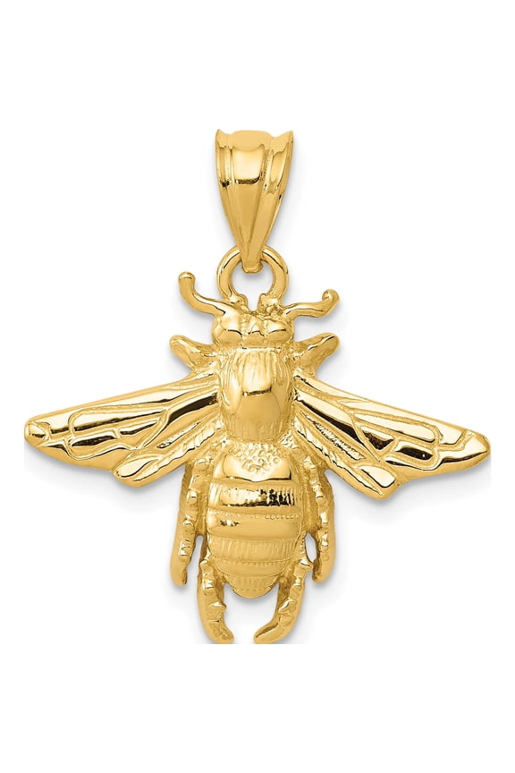 14K Yellow Gold Solid Open-Backed Bee Pendant