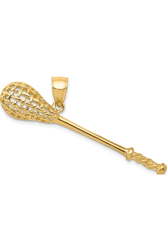 14K Yellow Gold Solid Polished 3-D Lacrosse Stick Pendant (35 X 33) Made In United States c2629