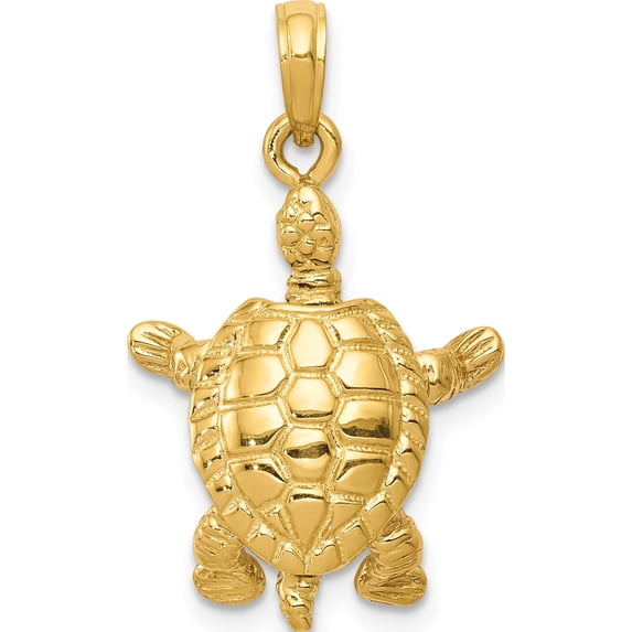 14K Yellow Gold Solid Polished 3-D Moveable Turtle Pendant (25 X 16.5) Made In United States c2544