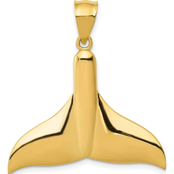14K Yellow Gold Solid Polished Large Whale Tail Pendant (32 X 32) Made In United States c2606