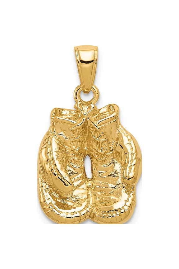 14K Yellow Gold Solid Polished Open-Backed Boxing Gloves Pendant