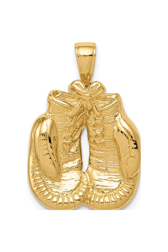 14K Yellow Gold Solid Polished Open-Backed Boxing Gloves Pendant (29 X 17) Made In Peru c2643