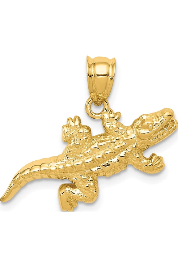 14K Yellow Gold Solid Polished Open-Backed Crocodile Pendant