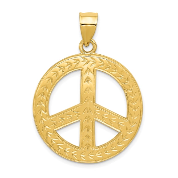 14K Yellow Gold Solid Polished Peace Sign Pendant