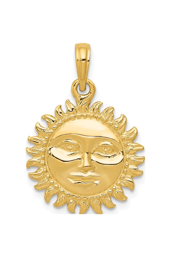 14K Yellow Gold 3-D Solid Polished Reversible Sun Pendant