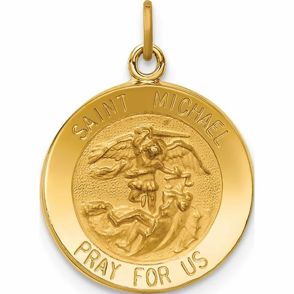 14K Yellow Gold Solid Polished/Satin Small Round St. Michael Medal Made In United States -Jewelry By Sweet Pea