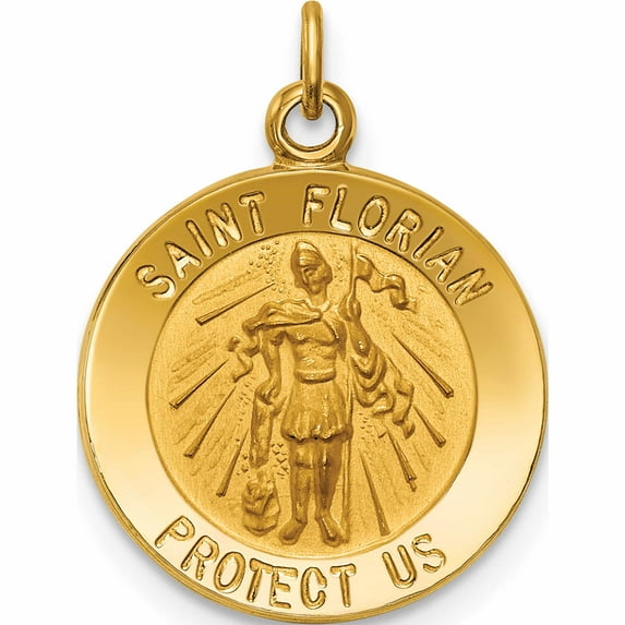 14K Yellow Gold Solid Polished/Satin Small St. Florian Medal (19.5 X 15) Made In United States -Jewelry By Sweet Pea
