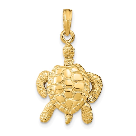 14K Yellow Gold Polish Texture Finish 3-Dimensional Pelican in Flight Charm Pendant