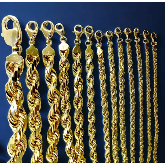 14K Yellow Gold Solid Rope Chain Necklace Diamond Cut Real Men Women Jewelry 18.7g | 3.5mm | 18 Inches | MADE IN ITALY