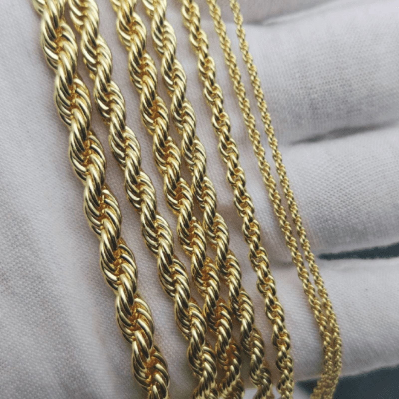 14K Yellow Gold Solid Rope Chain Necklace Diamond Cut Real Men Women Jewelry| 2mm | 24 Inches | MADE IN ITALY