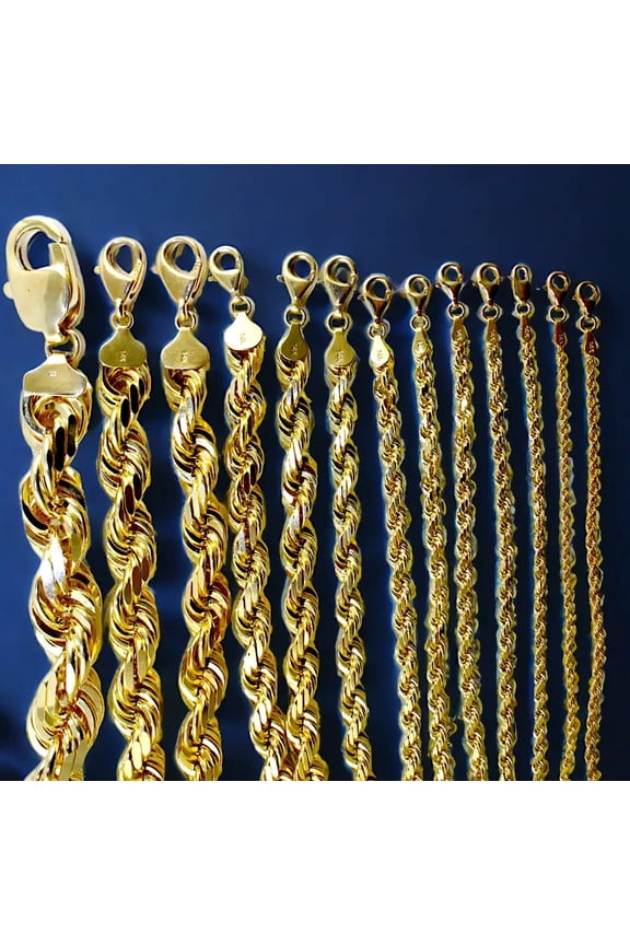 14K Yellow Gold Solid Rope Chain Necklace Diamond Cut Real Men Women Jewelry| 3 mm | 30 Inches | MADE IN ITALY