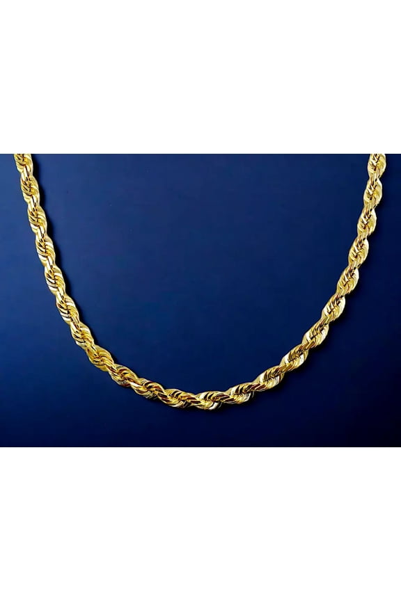 14K Yellow Gold Solid Rope Chain Necklace Diamond Cut Real Men Women Jewelry | 3mm | 18 Inches | MADE IN ITALY