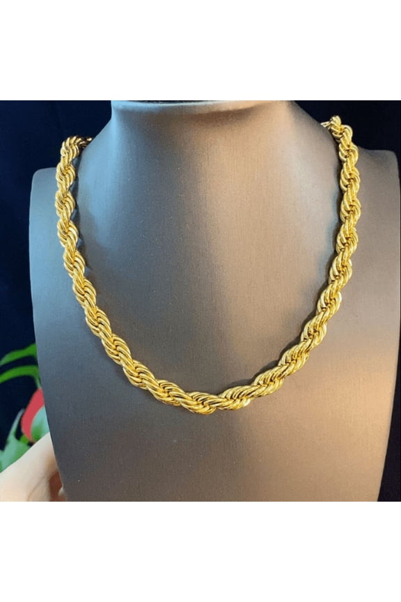 14K Yellow Gold Solid Rope Chain Necklace Diamond Cut Real Men Women Jewelry| 5.0 mm | 24 Inches | MADE IN ITALY