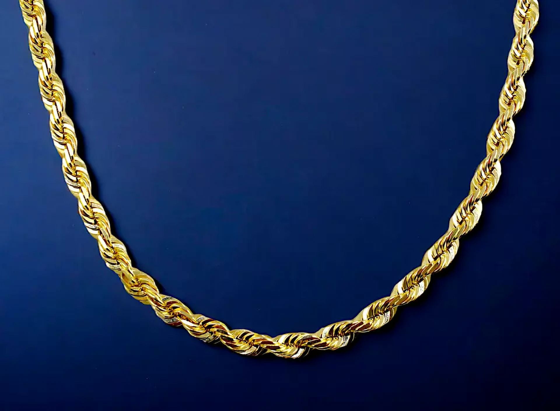 14K Yellow Gold Solid Rope Chain Necklace Diamond Cut Real Men Women Jewelry 52.5g | 6.0mm | 20 Inches | MADE IN ITALY
