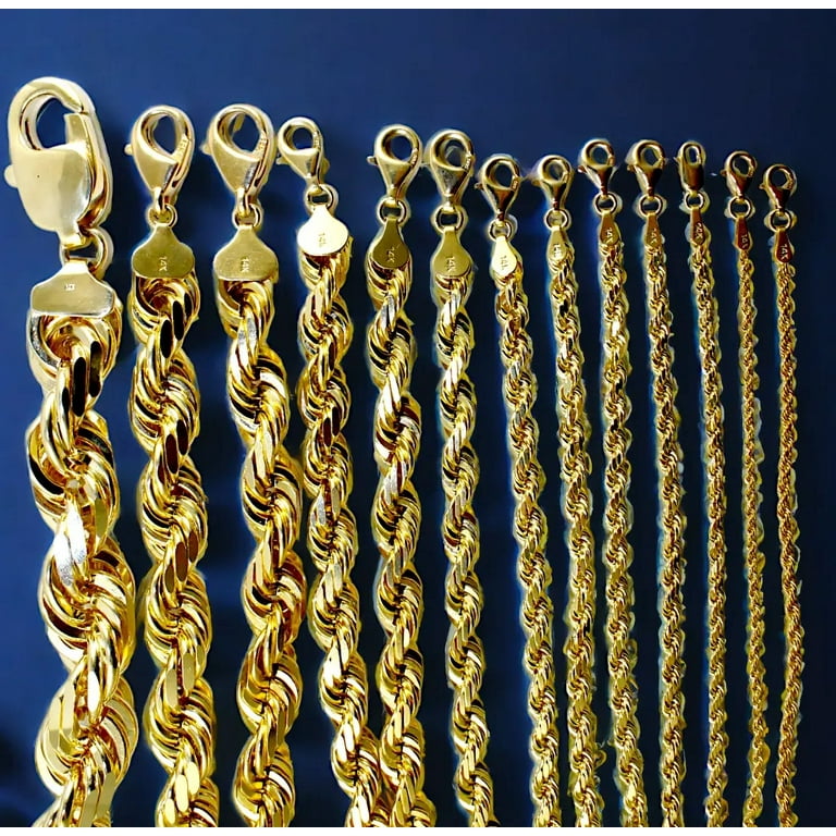 14K Yellow Gold Solid Rope Chain Necklace Diamond Cut Real Men