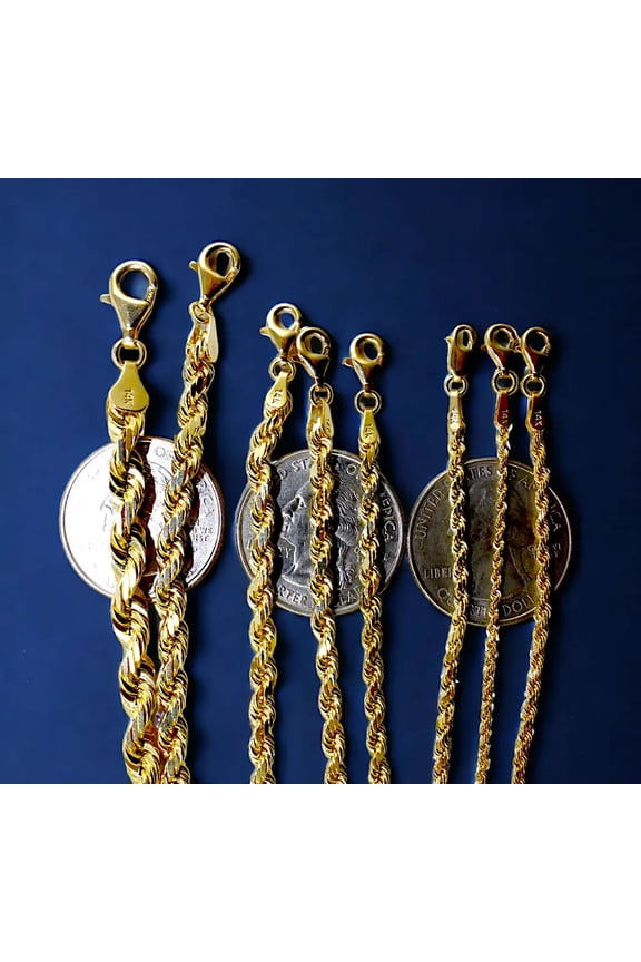 14K Yellow Gold Solid Rope Chain Necklace Diamond Cut Real Men Women Jewelry g | 3mm | 18 Inches | MADE IN ITALY