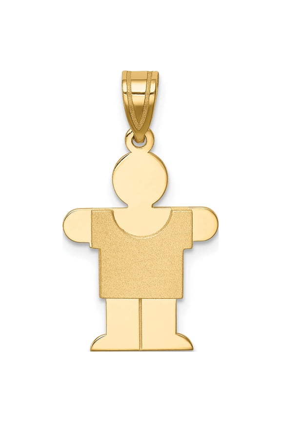14K Yellow Gold Solid Satin Engravable Boy Charm (25 X 15) Made In United States xk202