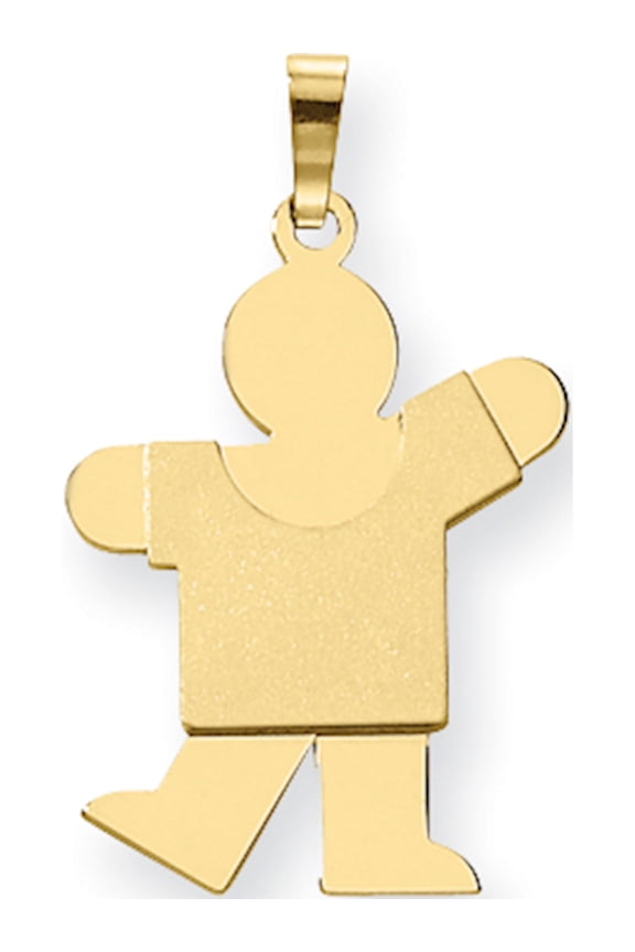 14K Yellow Gold Solid Satin Engravable Boy Charm (35 X 20) Made In United States xk113