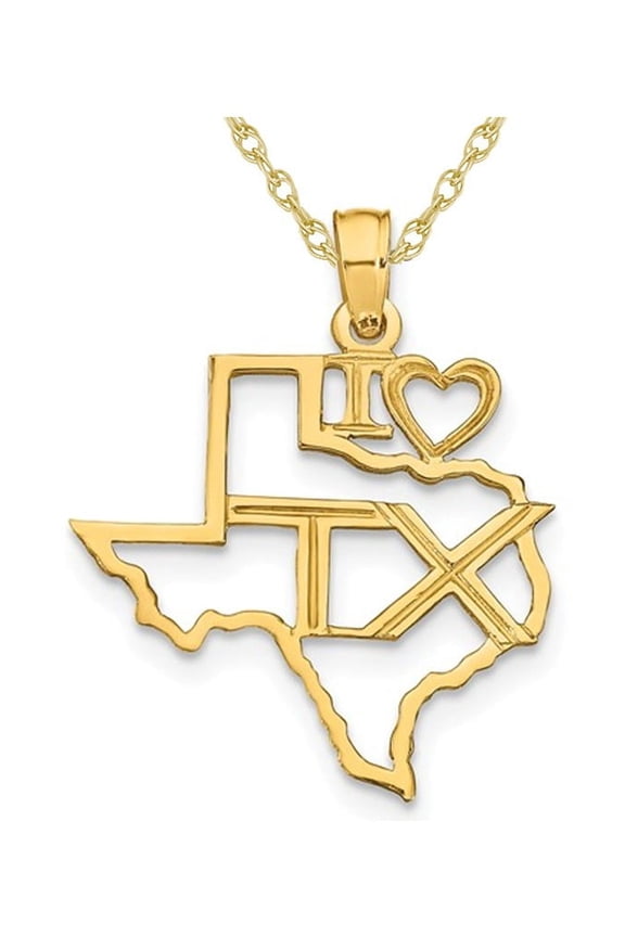 14K Yellow Gold Solid Texas State Charm Pendant Necklace with Chain