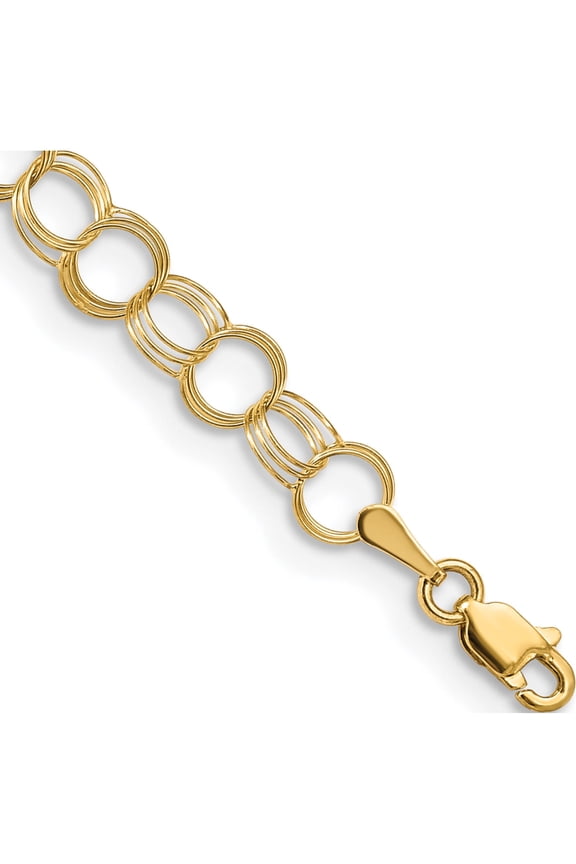 14K Yellow Gold 6mm Solid Triple Link 7 inch Charm Bracelet