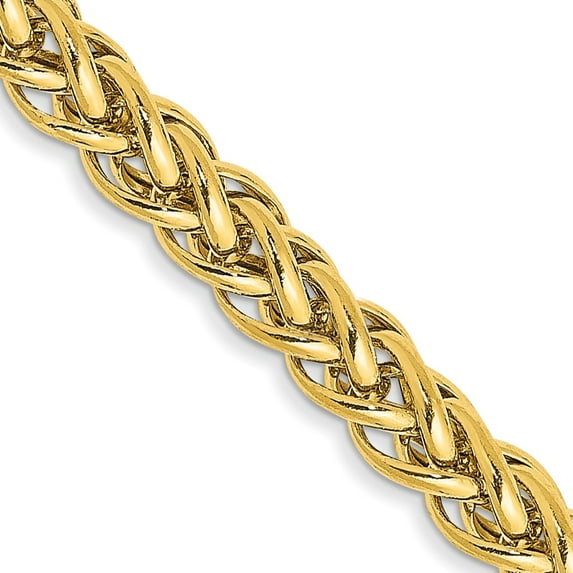 14K Yellow Gold Spiga Wheat Chain Necklace 24 inch 4.3 mm Semi-Solid 3-Wire with Lobster Clasp