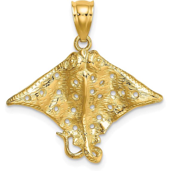 14K Yellow Gold Spotted Eagle Ray with Holes Charm - 25mm