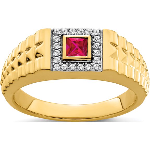 14K Yellow Gold Square Ruby And Diamond Mens Ringsize 10 (Width 2.8 To 7.6) - Jbsp
