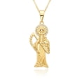 thumbnail image 1 of 14K Yellow Gold St. Jude Santa Muerte Charms Cubic Zirconia Holy Death Reaper Necklace Choker Chain Pendant Jewelry, 1 of 11