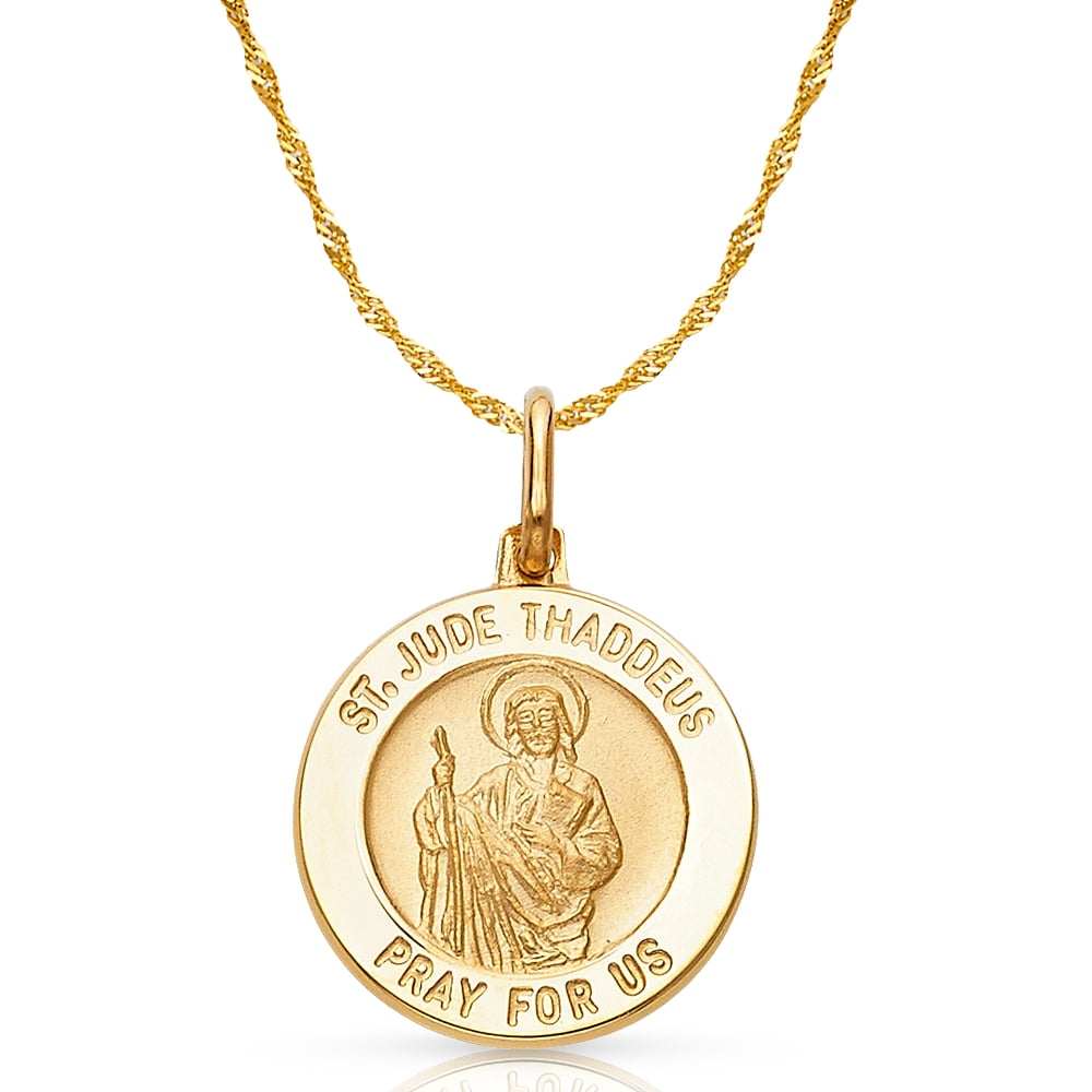14K Yellow Gold St. Jude Thaddeus Pray For Us Charm Pendant with 1.2mm ...