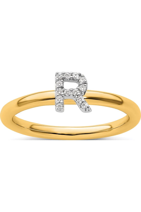 14K Yellow Gold Stackable Diamond Initial R Ringsize 7 - Jbsp