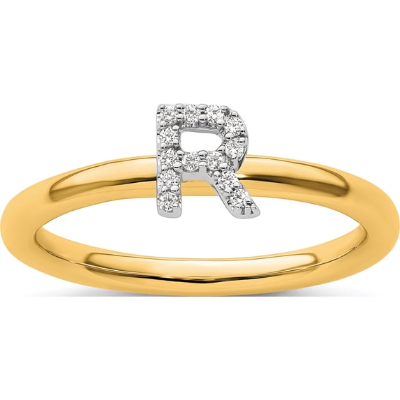 14K Yellow Gold Stackable Diamond Initial R Ringsize 7 - Jbsp