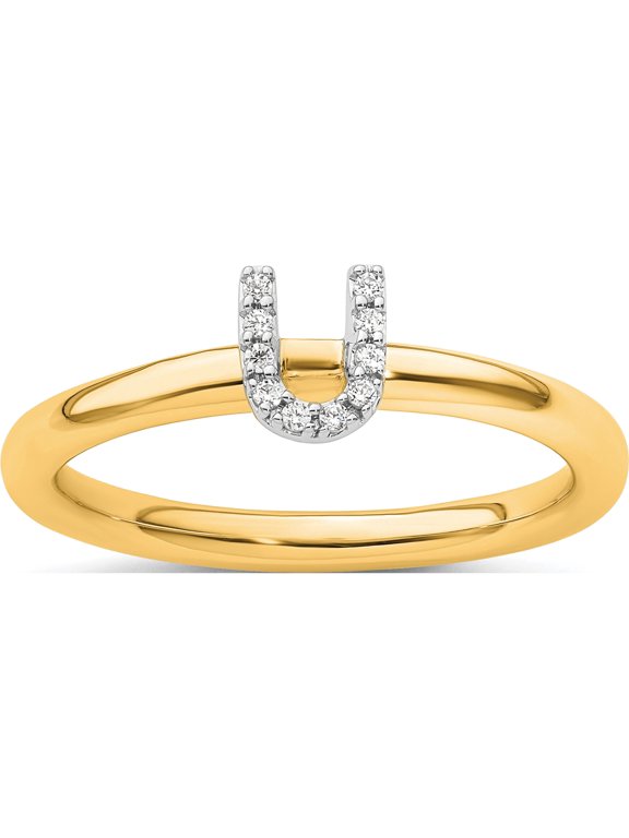 14K Yellow Gold Stackable Diamond Initial U Size 7 Ring