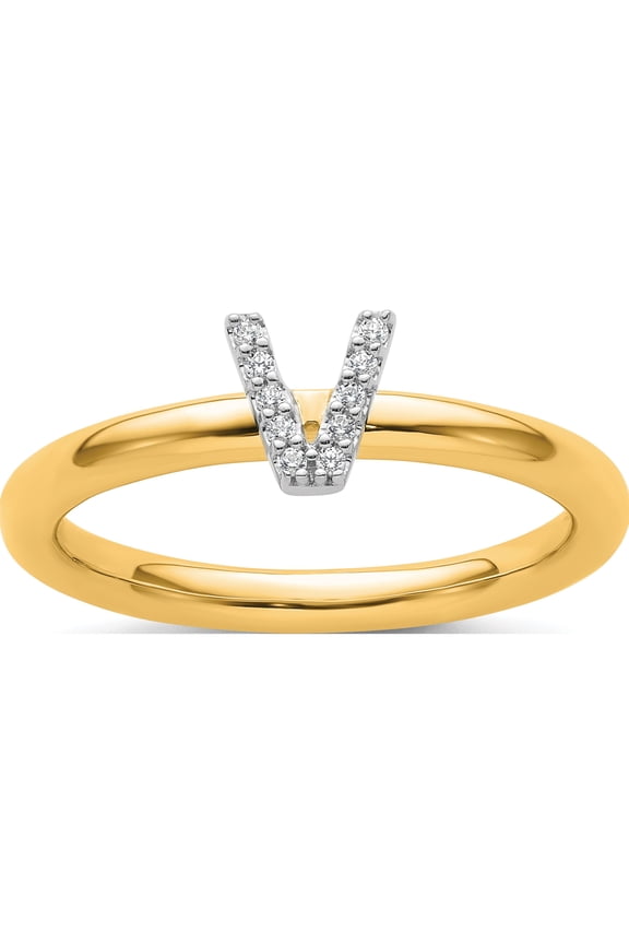 14K Yellow Gold Stackable Diamond Initial V Ringsize 7 - Jbsp