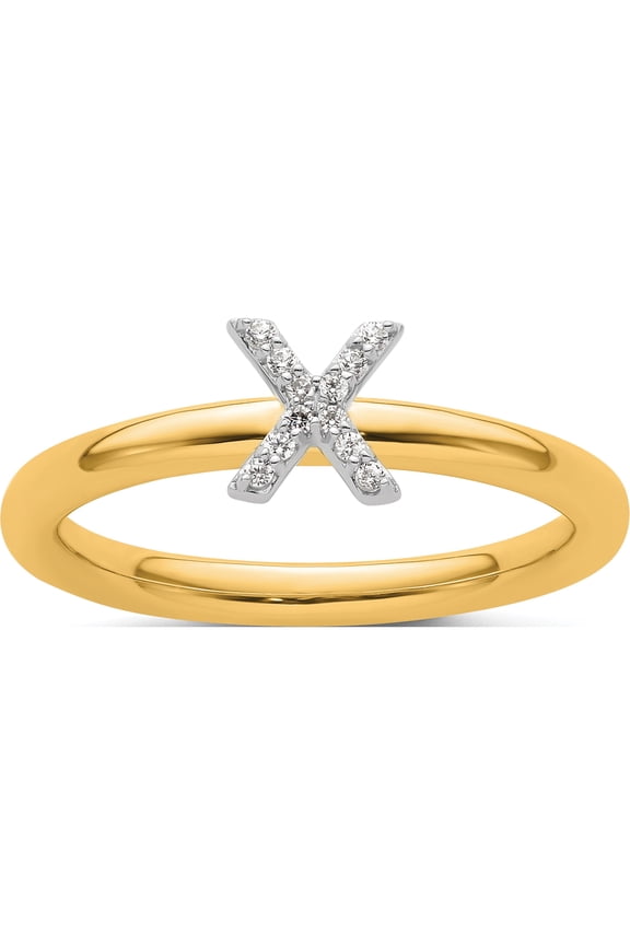 14K Yellow Gold Stackable Diamond Initial X Ringsize 7 - Jbsp