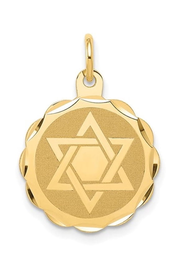 14K Yellow Gold Star of David Disc Charm Pendant (NO CHAIN)