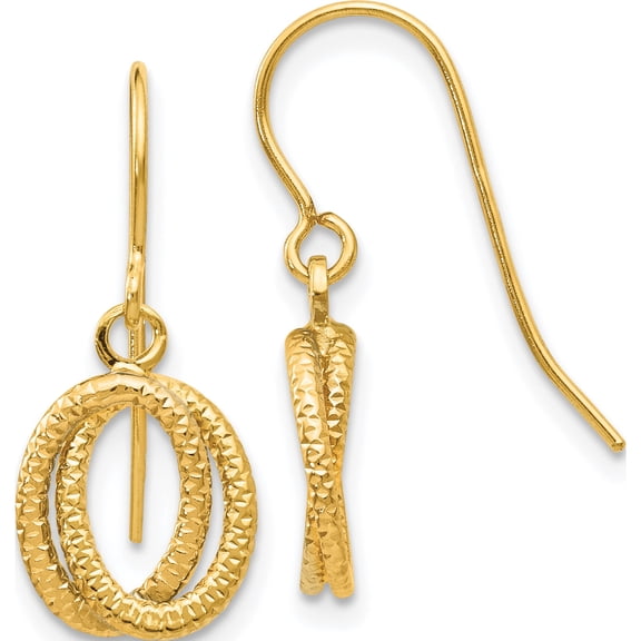 14K Yellow Gold Statement, Lustrous, Trendy Polished 22 Mm 9 Textured Fancy Dangle Earrings