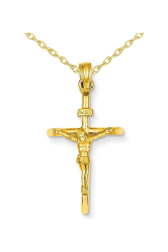 Gem & Harmony 14K Yellow Gold Stick Style Crucifix Pendant Necklace with Chain for Women