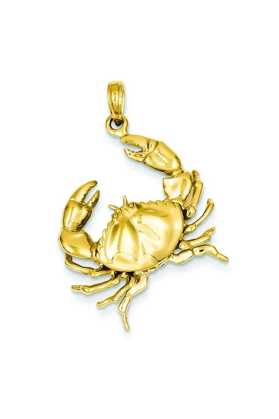 14K Yellow Gold Stone Crab Charm Ocean Pendant Jewelry