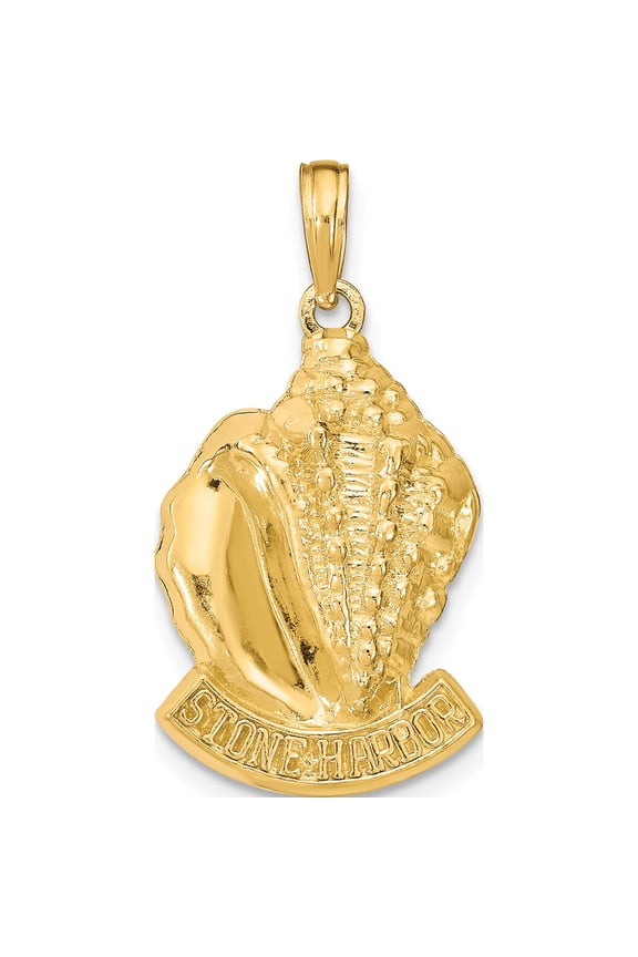 14K Yellow Gold Stone Harbor, Nj Conch Shell Pendant (28 X 15) Made In United States k8229