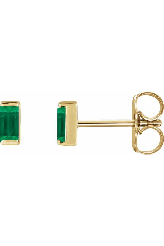 14K Yellow Gold Straight Baguette 4 X 2 Mm Friction Polished Lab Grown Emerald Channel-Set Earrings