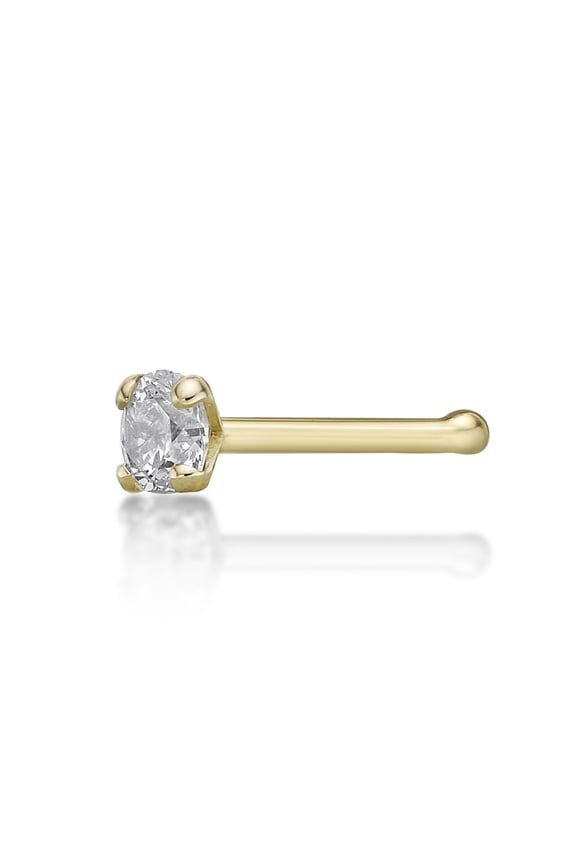 14K Yellow Gold Straight Bone Nose Ring w/ 0.07 Ct. Lab Grown Diamond - 20 Gauge