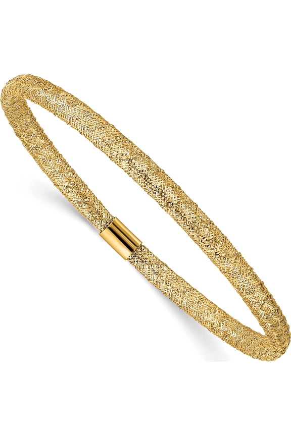 14K Yellow Gold 4mm Fancy Woven Mesh Slip-on Stretch Bracelet